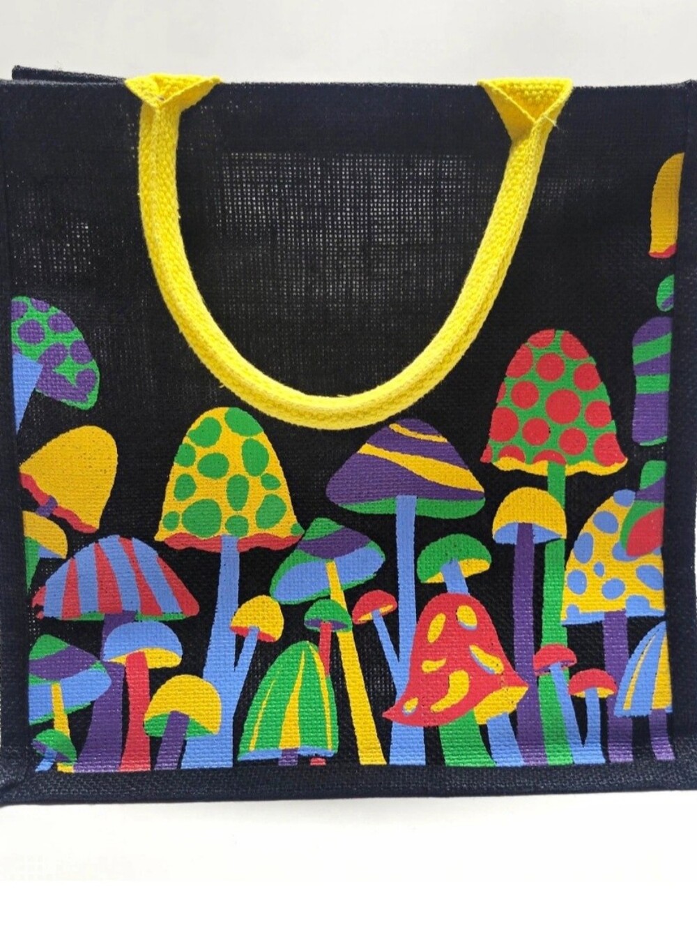 Colorful Mushroom Tote Bag - Yellow Handles